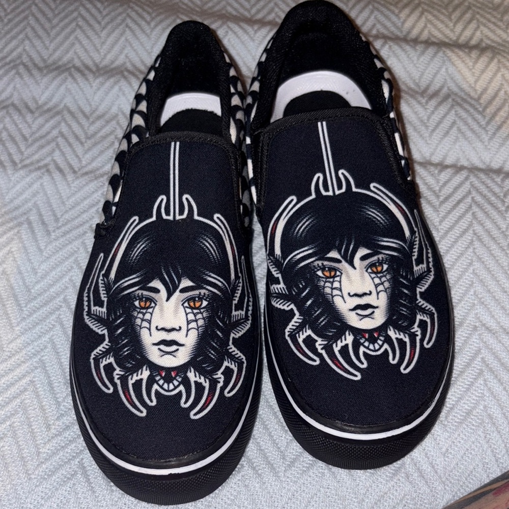 Black Custom Art Sneakers with White Soles